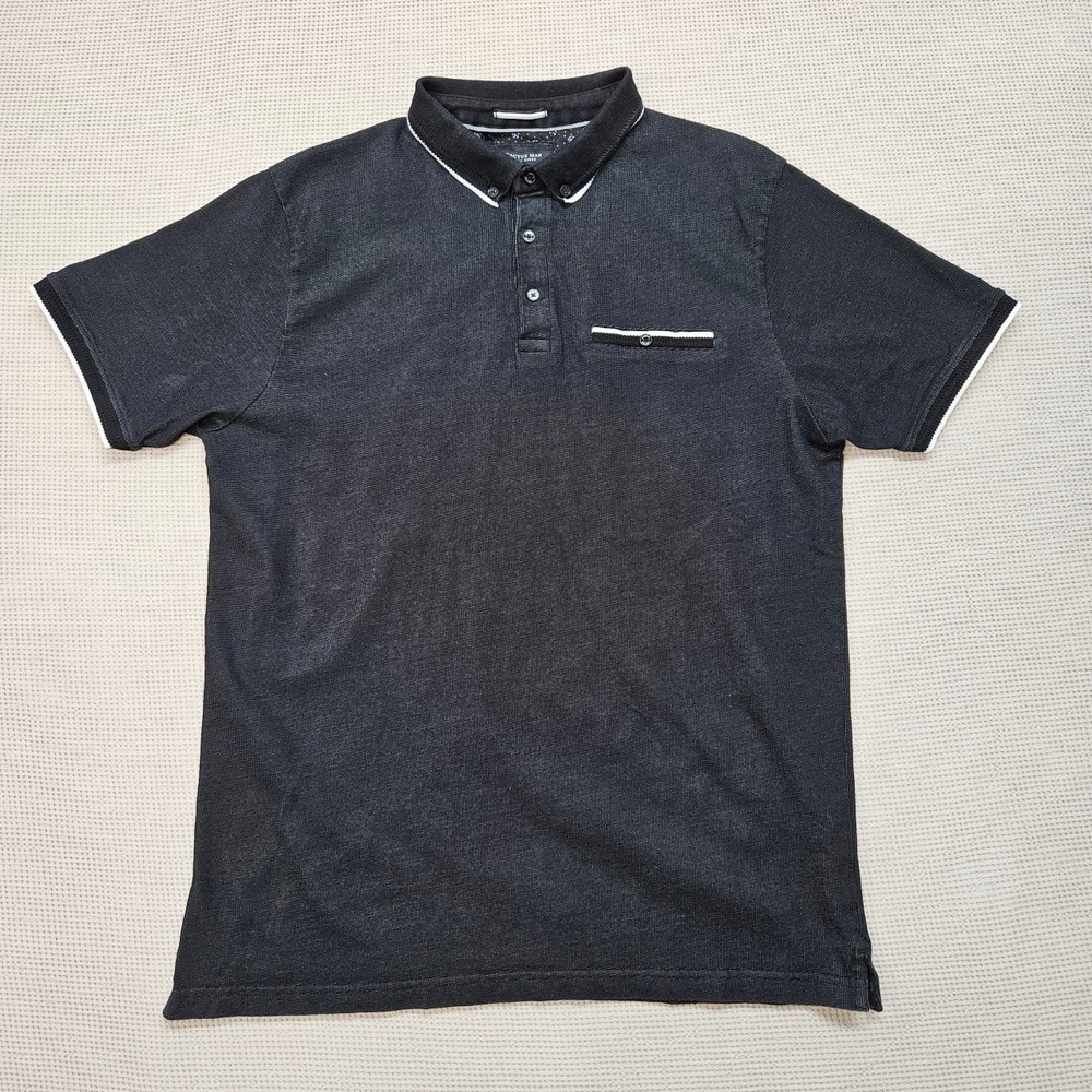 Cactus Man Ricky Singh Mens Charcoal Micro Pattern Polo Shirt L Dark Academia